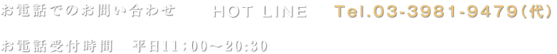 お電話でのお問い合わせ　HOT LINE　Tel.03-3981-9479（代）お電話受付時間　平日11：00～20：30